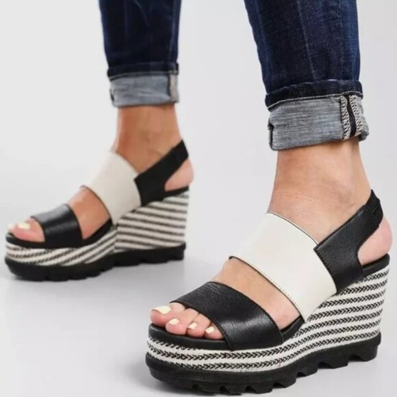 Sorel Joanie II HI Slingback Black and White Wedge Shoes with Striking Platform - Picture 10 of 16